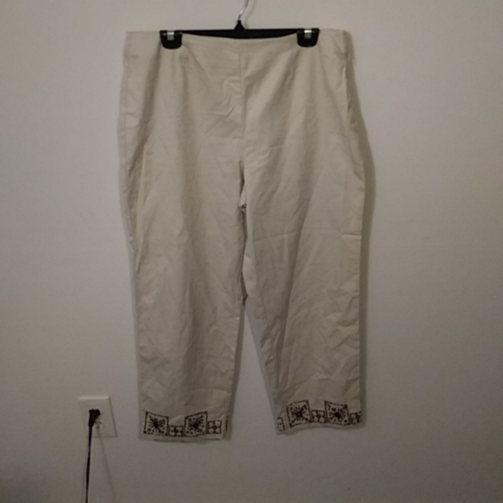 Tan slacks with beaded leg cuff